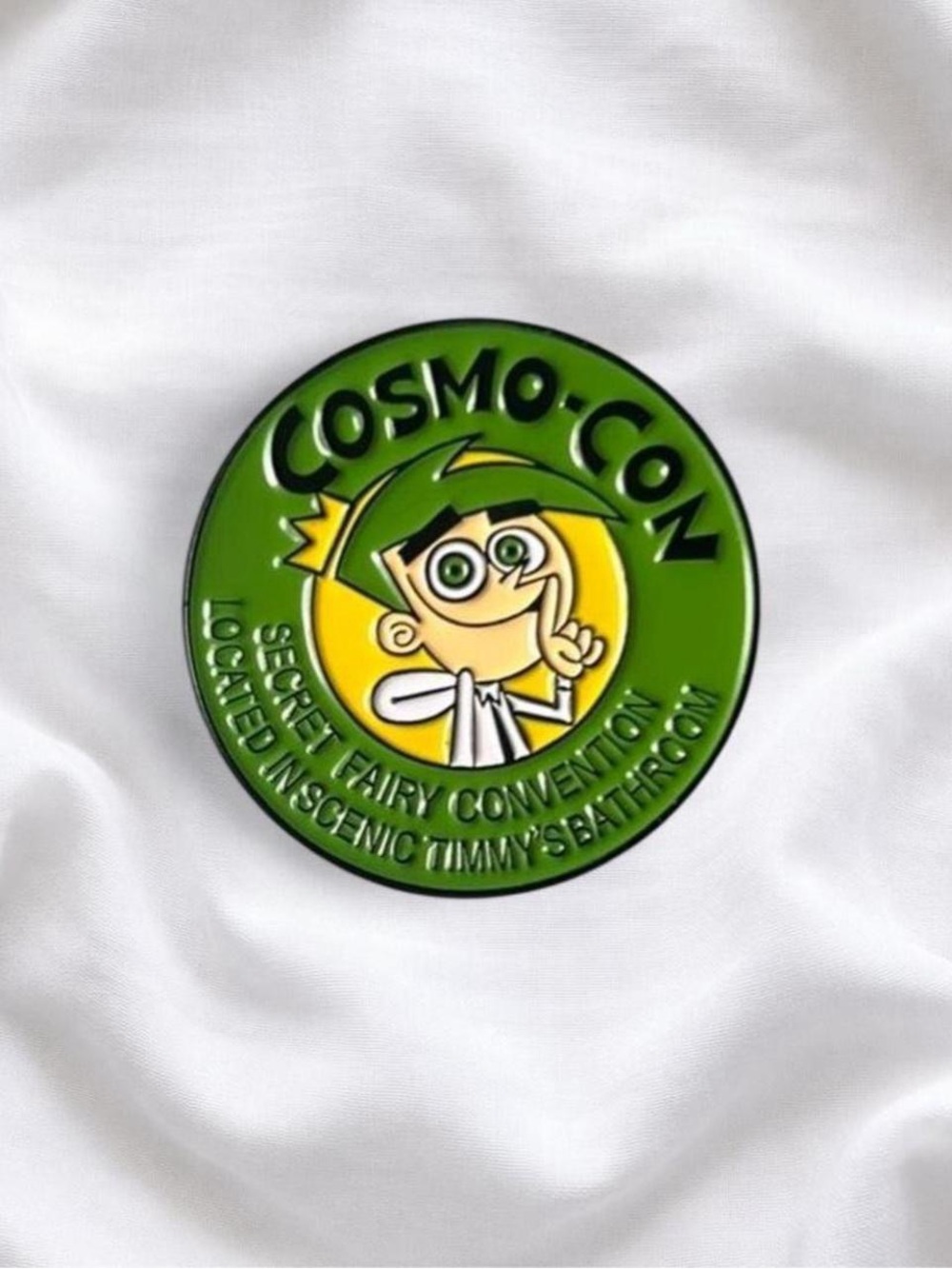 Cosmo-Con Enamel Pin - Green & Yellow Cosmo Design